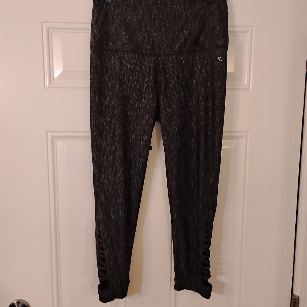 Danski Black Patterned Leggings with Side Cutouts